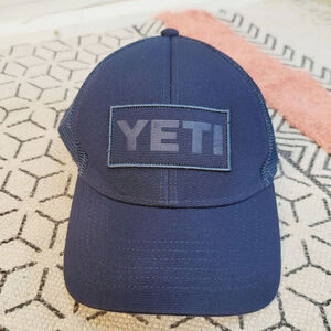 YETI Navy On Navy Patch Snapback Mesh Trucker Hat Cap Adjustable